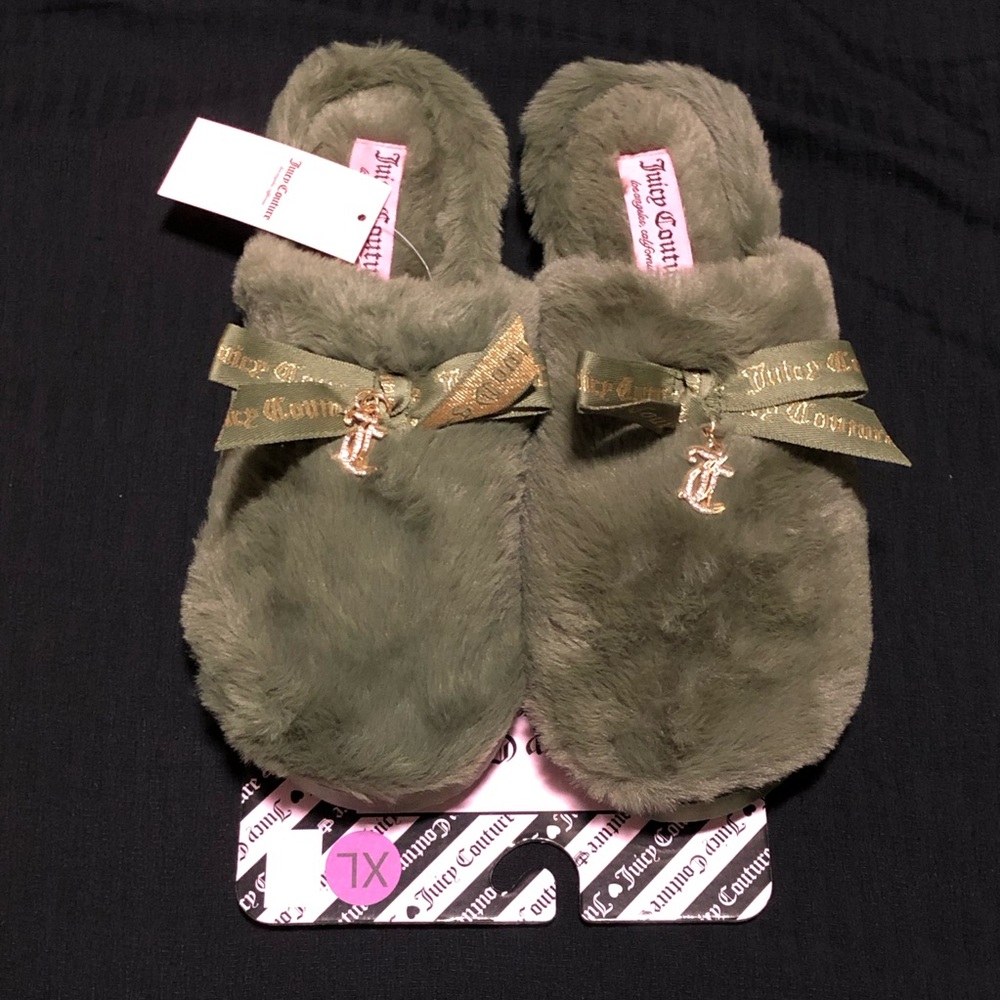 Juicy Couture Women's Slide Slippers Size XL (9.5-10.5), Rhinestone Charm, Green